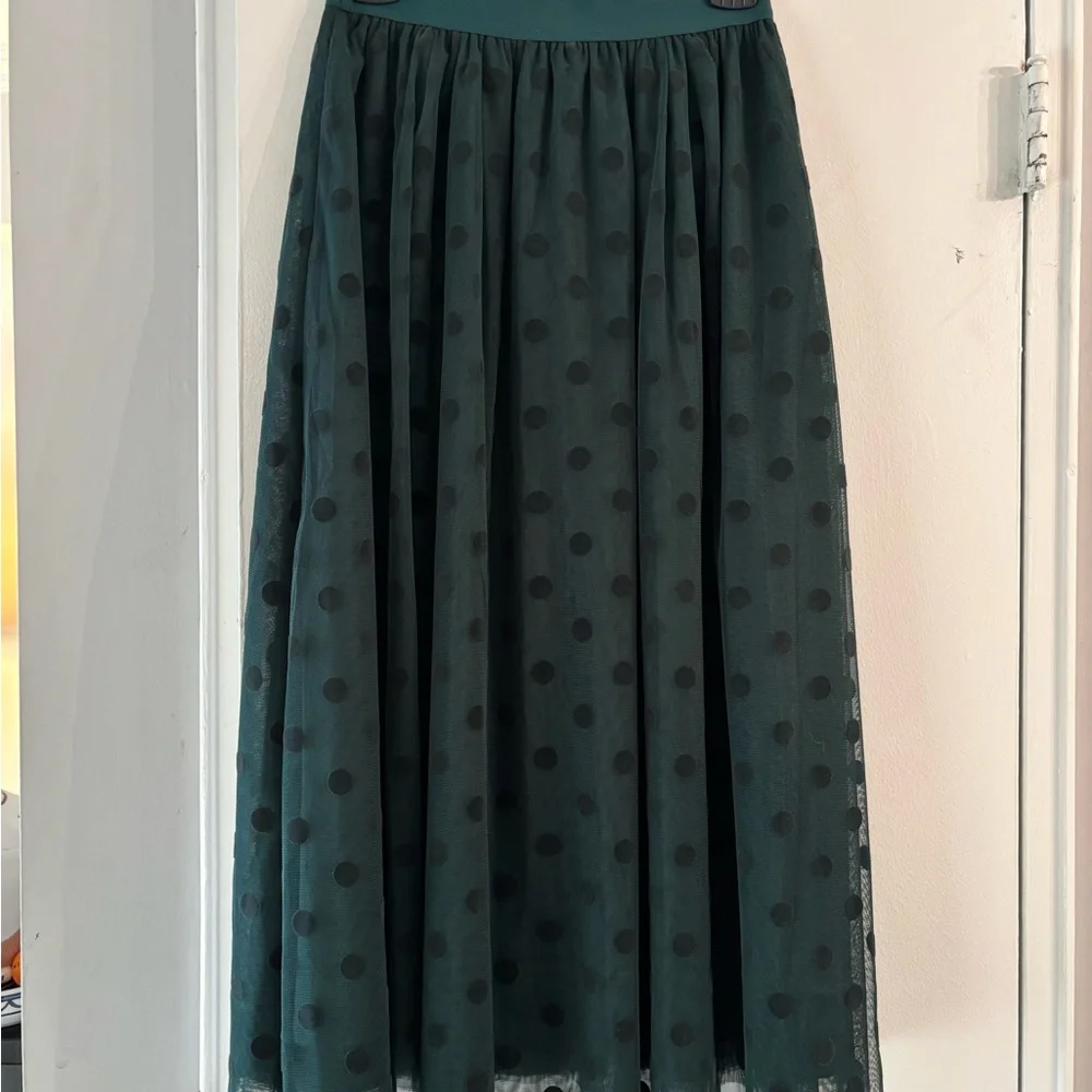 Boden Isabella tulle midi skirt green with black polka dots. New 6 a line - Picture 5 of 6